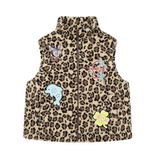 y2k千禧辣妹豹纹羊羔绒马甲女卡通刺绣立领叠穿外套ins 蚀月镜