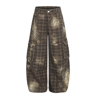 裤 y2k古早轻亚辣妹豹纹格子多口袋工装 女高腰宽松长裤 蚀月镜