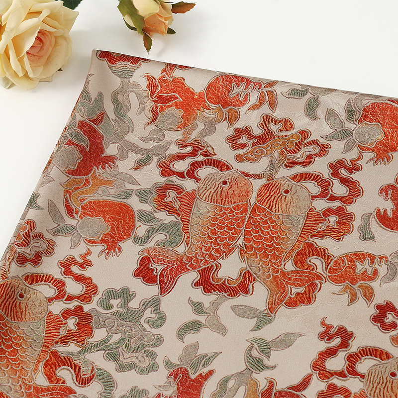 醋酸大牡丹红云纱提花面料 春夏连衣裙旗袍面料  鲤鱼戏水提花布,纺织面料/辅料/配套,印花面料,淘宝优惠券,粉丝福利购,淘宝优惠卷