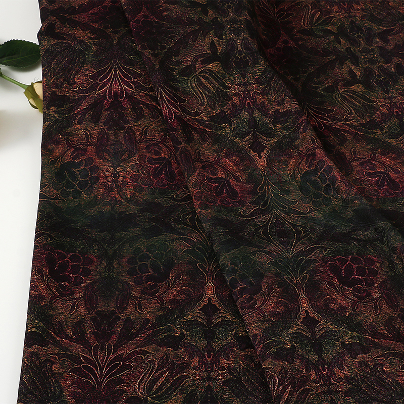 醋酸湖丝沉金绯纹印花提花面料 女装服装发夹包包布料 花布现货