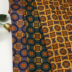 复古菱格纹牡丹醋酸红云纱印花面料 国风旗袍连衣裙童装女装面料