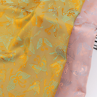 人丝醋酸双色提花提花面料 古风蝴蝶提花布 汉服连衣裙旗袍布料