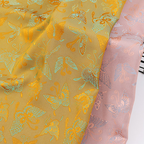 人丝醋酸双色提花提花面料 汉服连衣裙旗袍布料 古风蝴蝶提花布