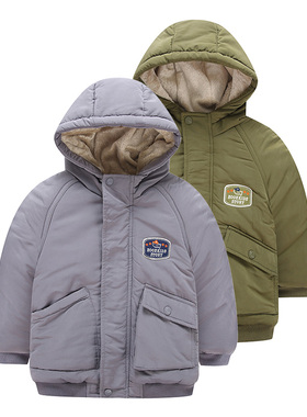 非常小鱼28797男童冬季新款连帽休闲柔软夹棉绒里厚夹克保暖棉服