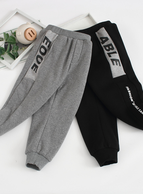 非常小鱼81709新款男童深秋冬季宽松一体绒双层针织长裤110-150