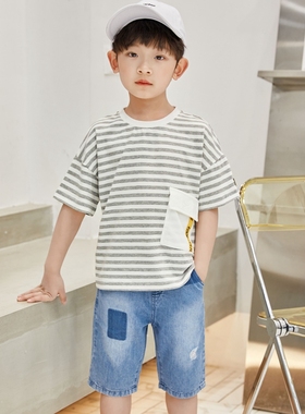 非常小鱼61248清仓男童夏季针织纯棉透气凉快T恤短袖上衣100-150