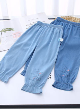 非常小鱼83269女童新款夏季天丝柔软牛仔休闲空调裤防蚊裤100-140