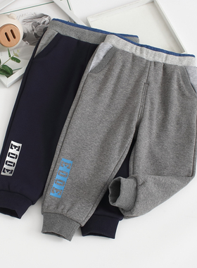 非常小鱼81701新款男童深秋冬季宽松一体绒双层针织长裤90-130