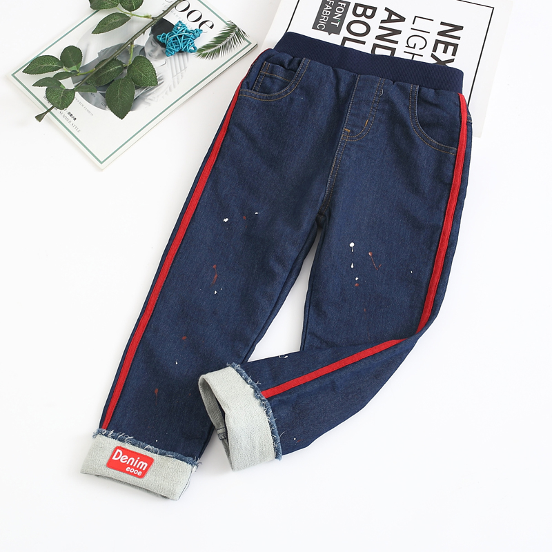 新款深秋针织里100-140牛仔裤