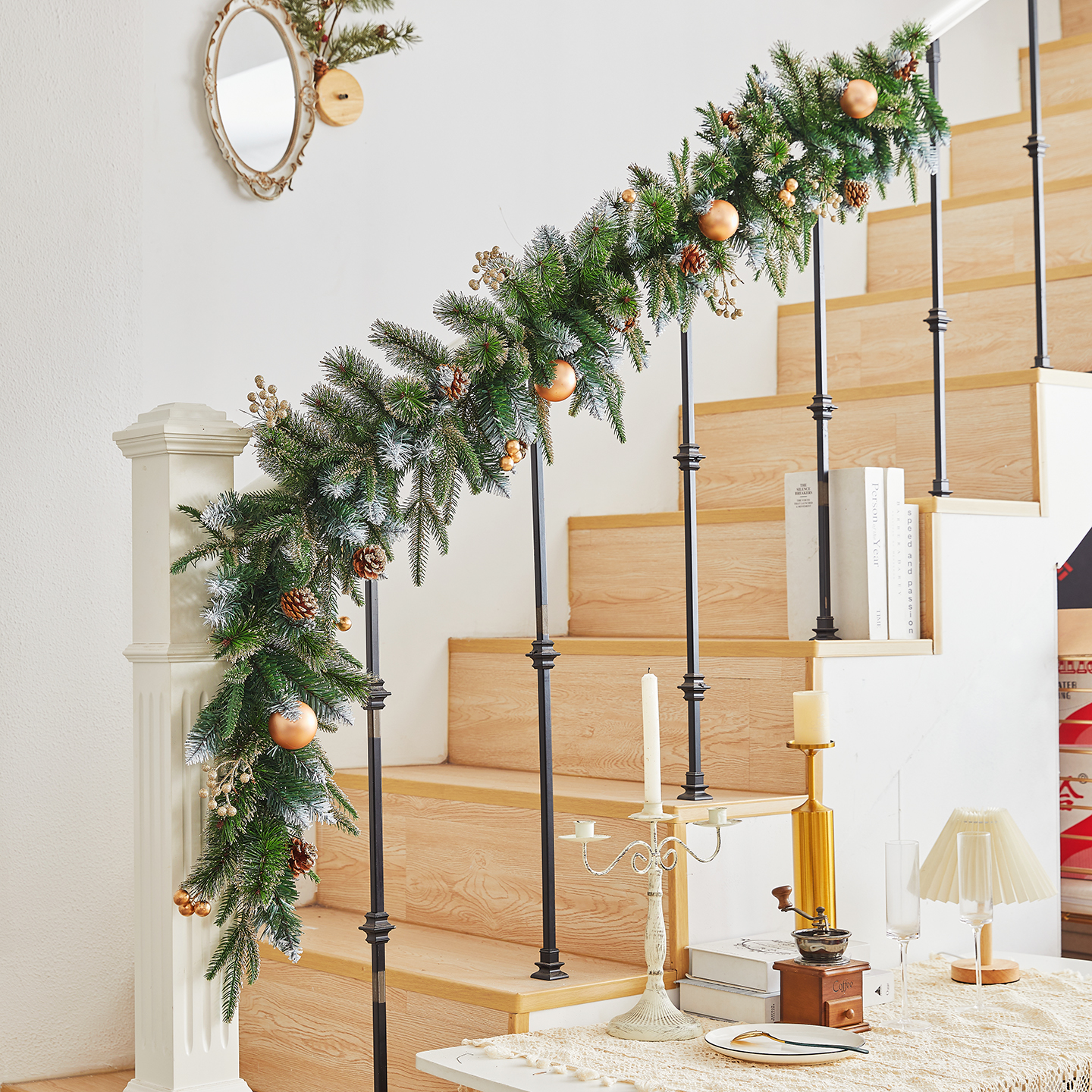 圣诞藤条花环楼梯扶手栏杆挂件