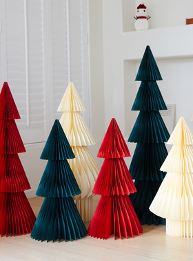christmas tree圣诞装饰品氛围场景布置折纸立体圣诞树橱窗摆件