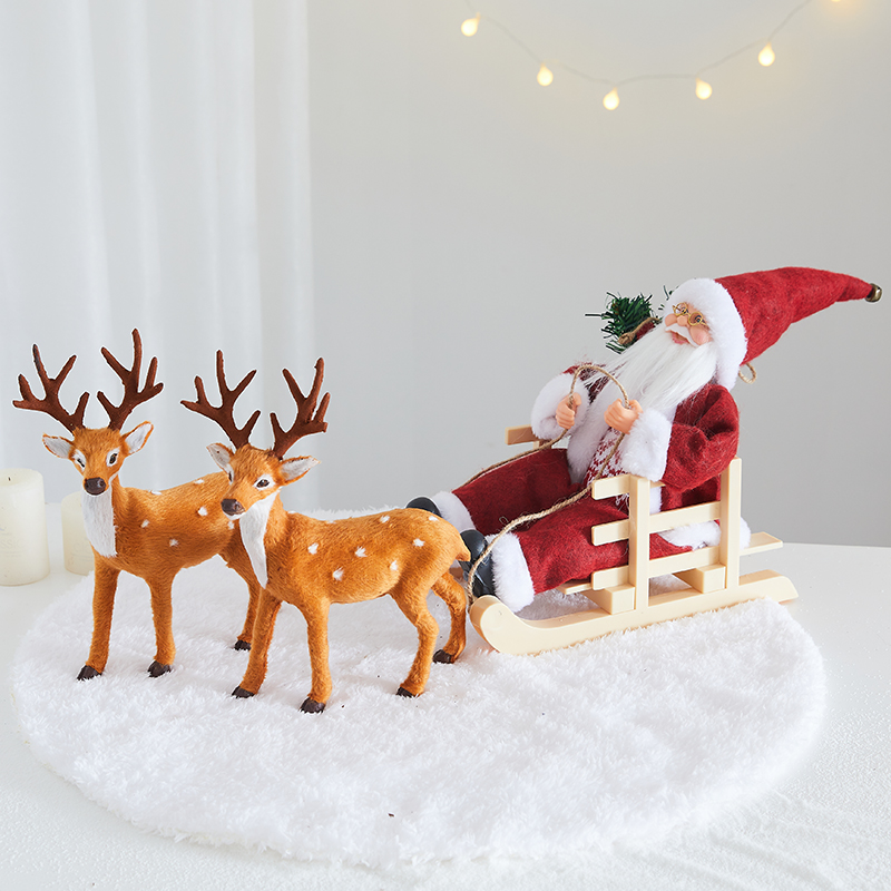 圣诞节装饰麋鹿老人拉车桌面摆件