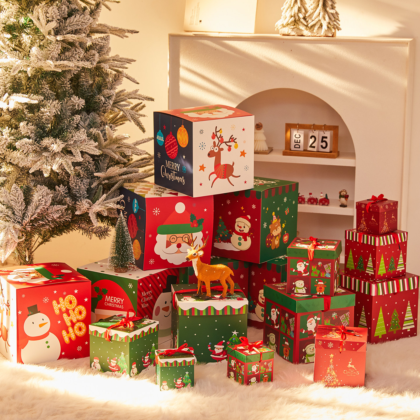 新款圣诞礼盒摆件圣诞节装饰超市橱窗场景布置地堆节日氛围装扮