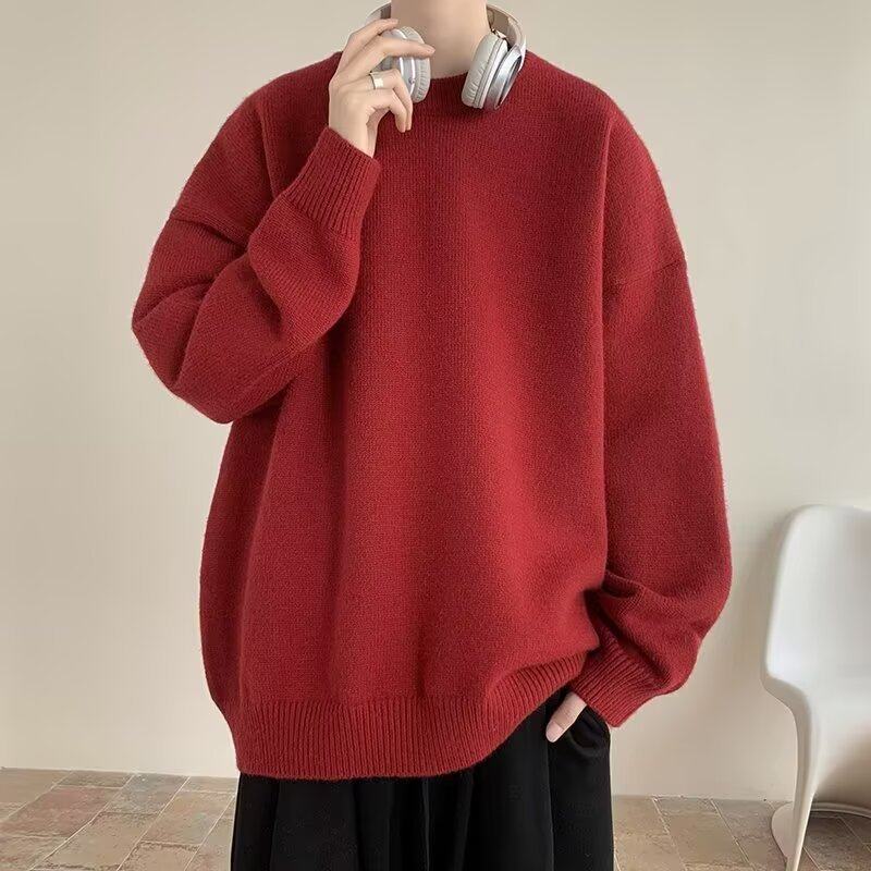 本命年红色针织衫慵懒风毛衣男士秋冬季2025新款情侣外套男生上衣