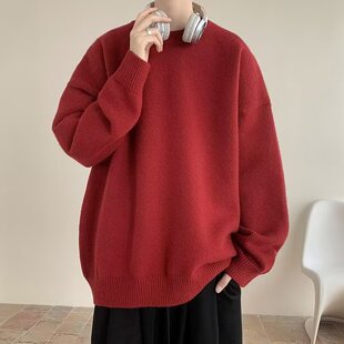 本命年红色针织衫慵懒风毛衣男士秋冬季2025新款情侣外套男生上衣