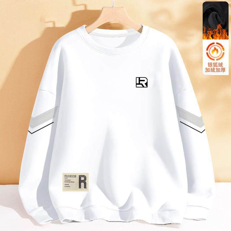 男士卫衣秋冬新款圆领宽松加绒无帽套头上衣青年长袖男款外套百搭