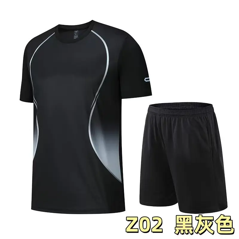 外贸夏季新款男装短袖运动套装户外速干休闲跑步服足球健身训练服