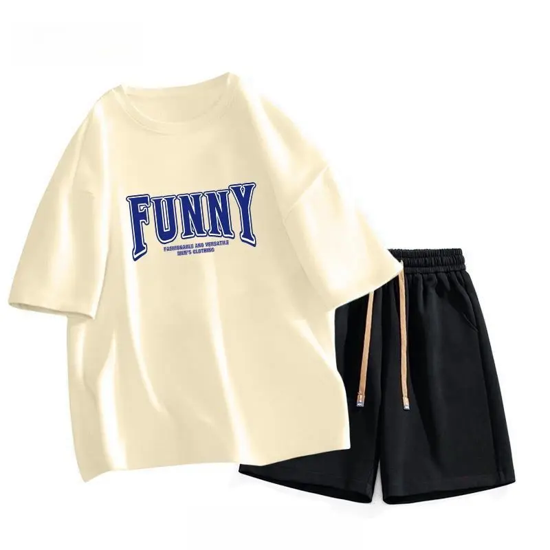 两件套美式潮牌休闲宽松短袖t恤青年ins潮流五分裤一套装12