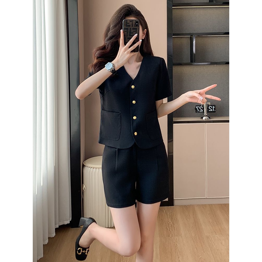 小个子韩系小香风西装短袖套装夏季女装显瘦洋气高级感两件套