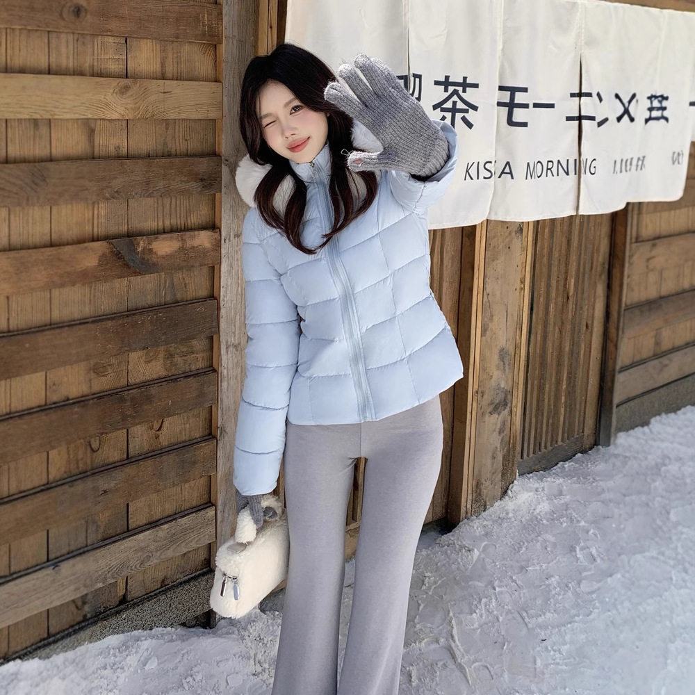 2025短款收腰羽绒棉服女冬季新款修身显瘦连帽毛领小个子棉衣外套