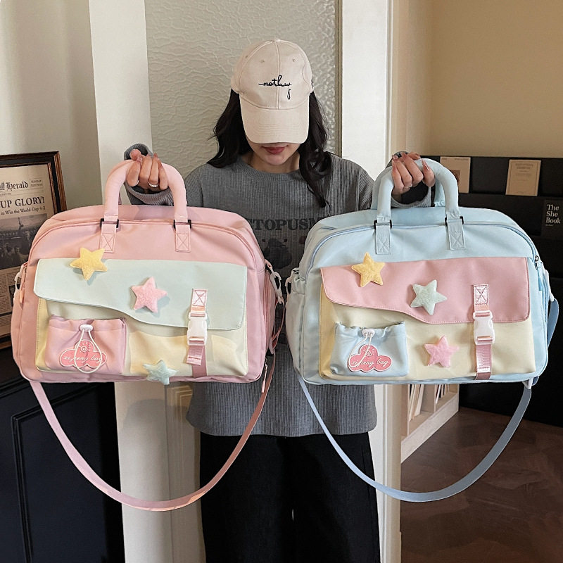 日韩风可爱休闲旅行袋女高颜值轻便手提斜挎健身包短途出行旅行包