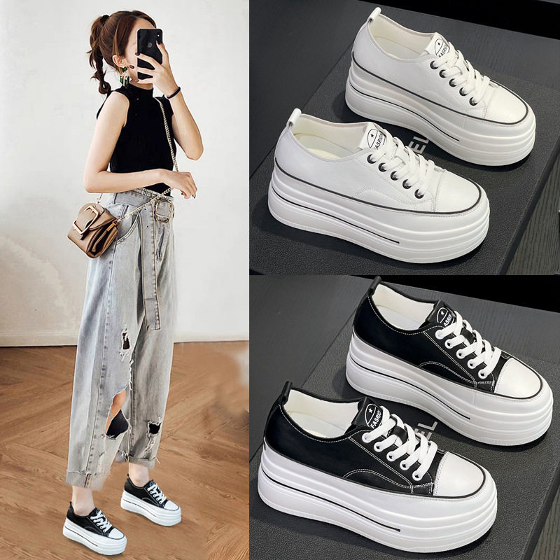 真皮小白鞋女内增高2026春夏新款韩版百搭小个子8CM厚底松糕单鞋