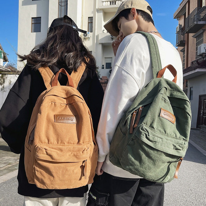 美式高中复古双肩包做旧水洗帆布男女背包学生书包工厂货源