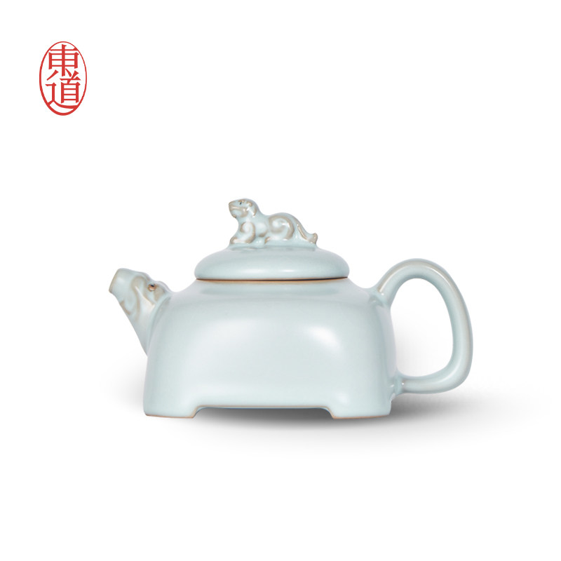 正品东道汝窑玉虎壶虎年限量款茶壶玫瑰紫天青色开片茶壶