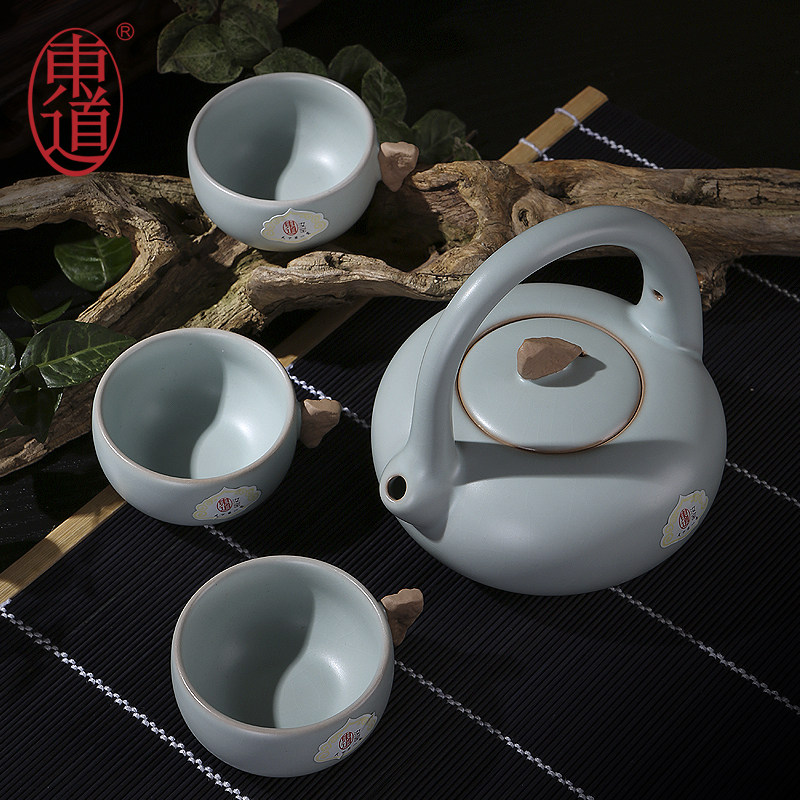 东道汝窑功夫茶具景德镇陶瓷提梁茶壶茶杯组茶具套装禅悟小茶组