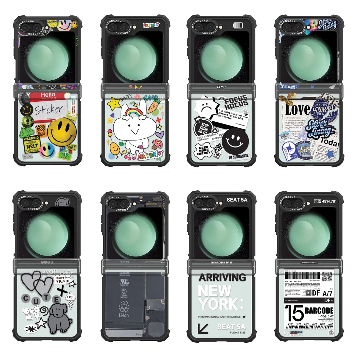 韩国molan三星折叠flip7磁吸手机壳笑脸贴纸Galaxy Z Flip6透明防摔zflip7保护壳保护套卡通可爱小狗情侣壳