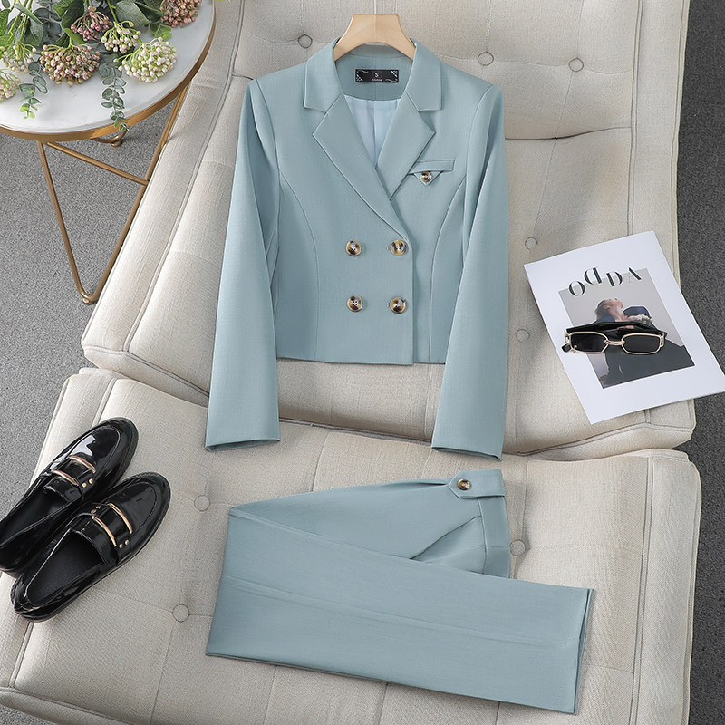 时尚气质短款小西装套装女春季新款休闲百搭显高显瘦通勤职业西服