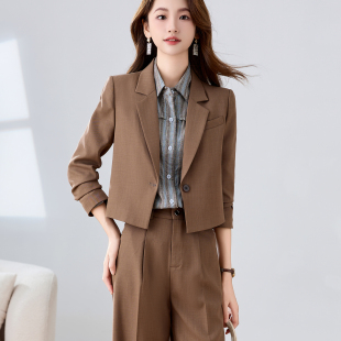 套装 西装 女秋季 新款 职业西服 时尚 高级感显高显瘦阔腿长裤 气质短款
