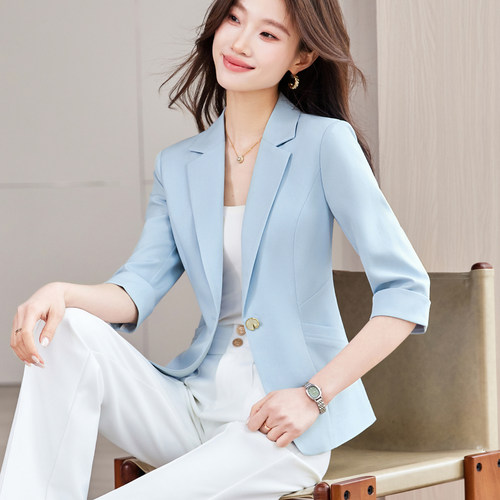 短款七分袖薄款小西装外套女