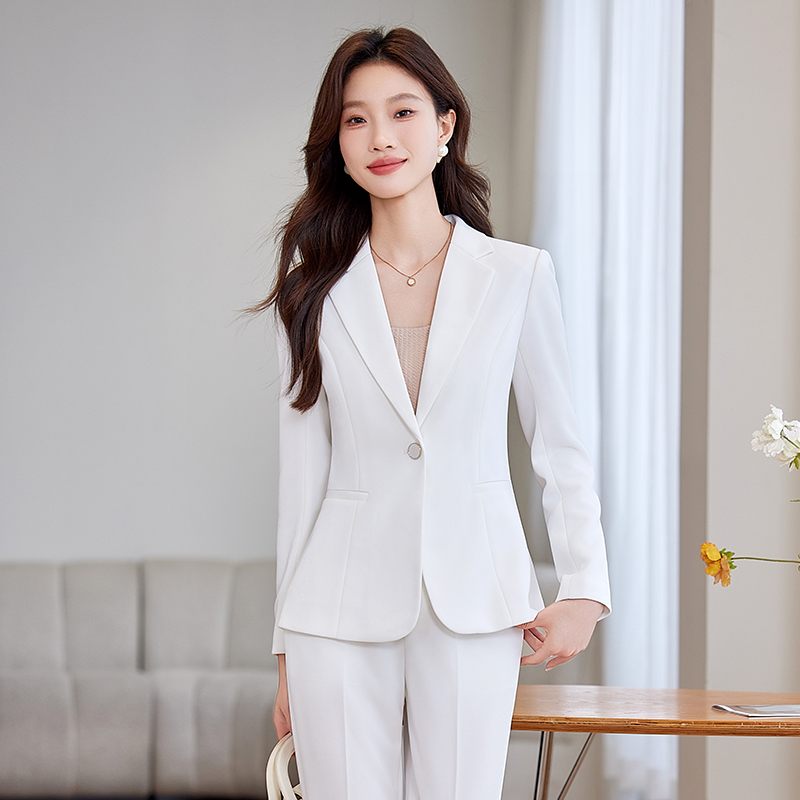 白色西装外套女春秋高级感主持人气质正装职业装西服套装工作服女