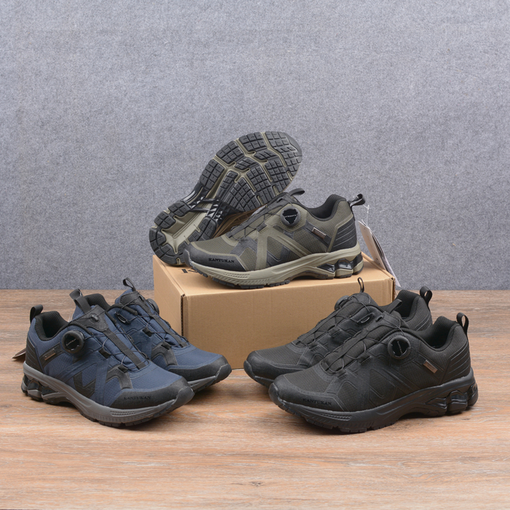 外贸原单出韩情侣低帮防水旋钮扣免系带登山徒步鞋户外防滑耐磨