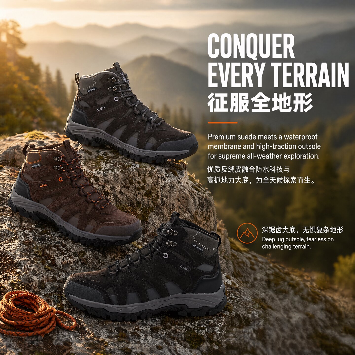 仅37 41码！外贸出欧洲男女反绒真皮户外高帮护踝防水登山徒步鞋