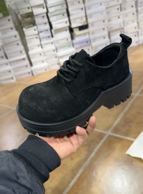 -b10柏3566-567头层牛皮系带厚底乐福女鞋