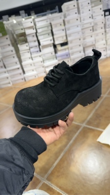 -B10柏3566-567头层牛皮系带厚底乐福女鞋