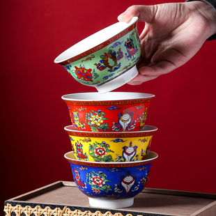 2个装4.5英寸藏式陶瓷米饭碗八吉祥汤碗双龙碗供碗顶舞道具碗特色