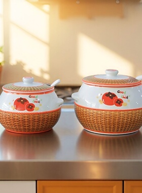 陶瓷猪油罐家用厨房调料罐油泼辣子罐辣椒罐油壶油罐子带盖调料罐