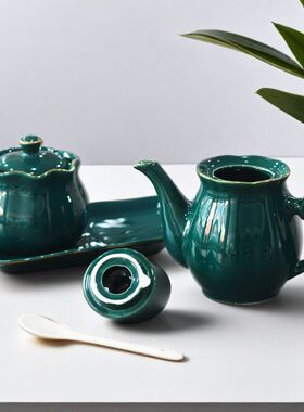 调味罐套装组合家用墨绿轻奢调料盒收纳罐盐味精陶瓷罐厨房置物架