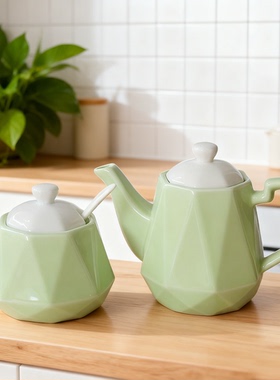 糖果色陶瓷醋壶辣椒罐组合套装400ml油壶糖罐调味盒家用厨房无金