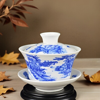 陶瓷茶具套装家用客厅办公室会客喝茶杯盖碗茶杯茶壶茶具青花茶具