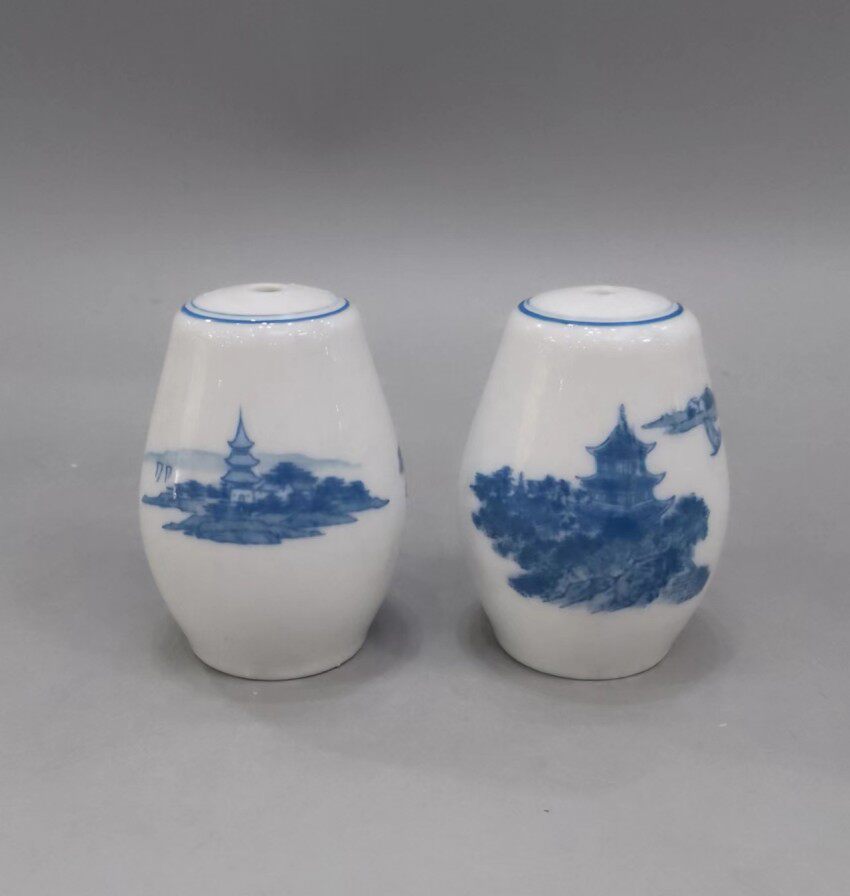 醴陵老瓷器群力瓷厂80年代釉下彩岳阳楼牙签筒。原厂正品包老包真