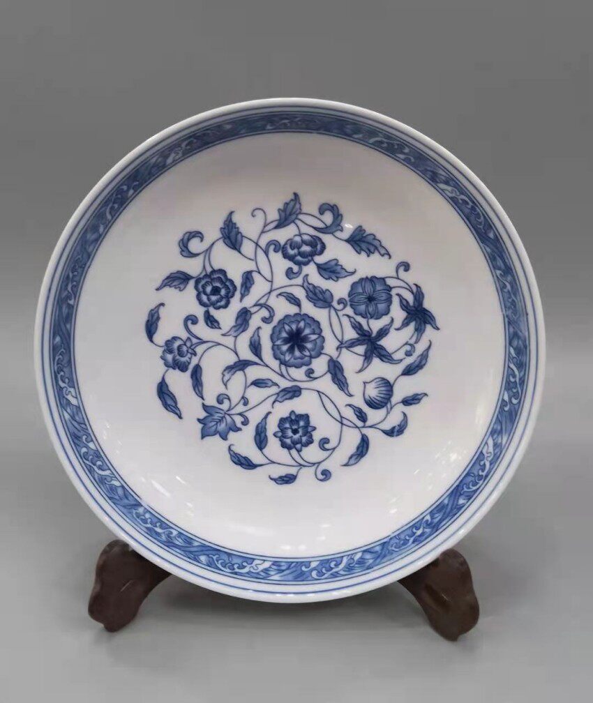 醴陵老瓷器群力釉下五彩2010年后生产19.8厘米青花浅碗原厂一级品