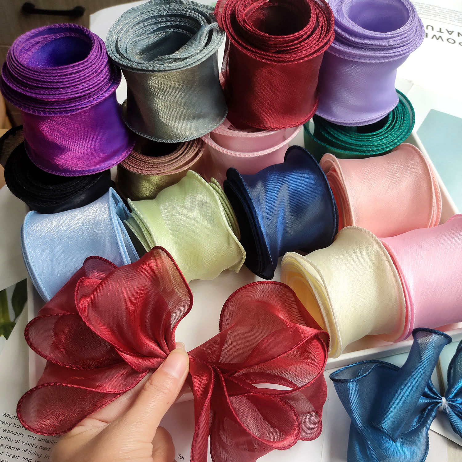 3码价韩国珠光拷边纱人鱼姬diy古风手工蝴蝶结丝带幻彩闪光丝带
