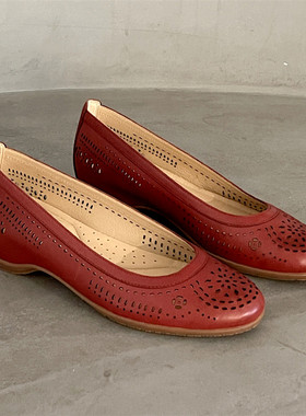 外贸西班牙女鞋牛皮软底舒适不累脚内增高镂空红色坡跟单鞋3CM夏