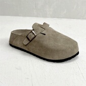 女春夏 轻便包头半拖鞋 外贸牛皮增高勃肯鞋 厚底小个子真皮灰色时尚