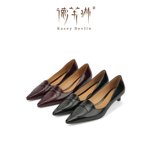 不累脚高跟鞋 女细跟气质通勤鞋 4CM 真皮软漆皮单鞋 德芙琳鹿皮女鞋