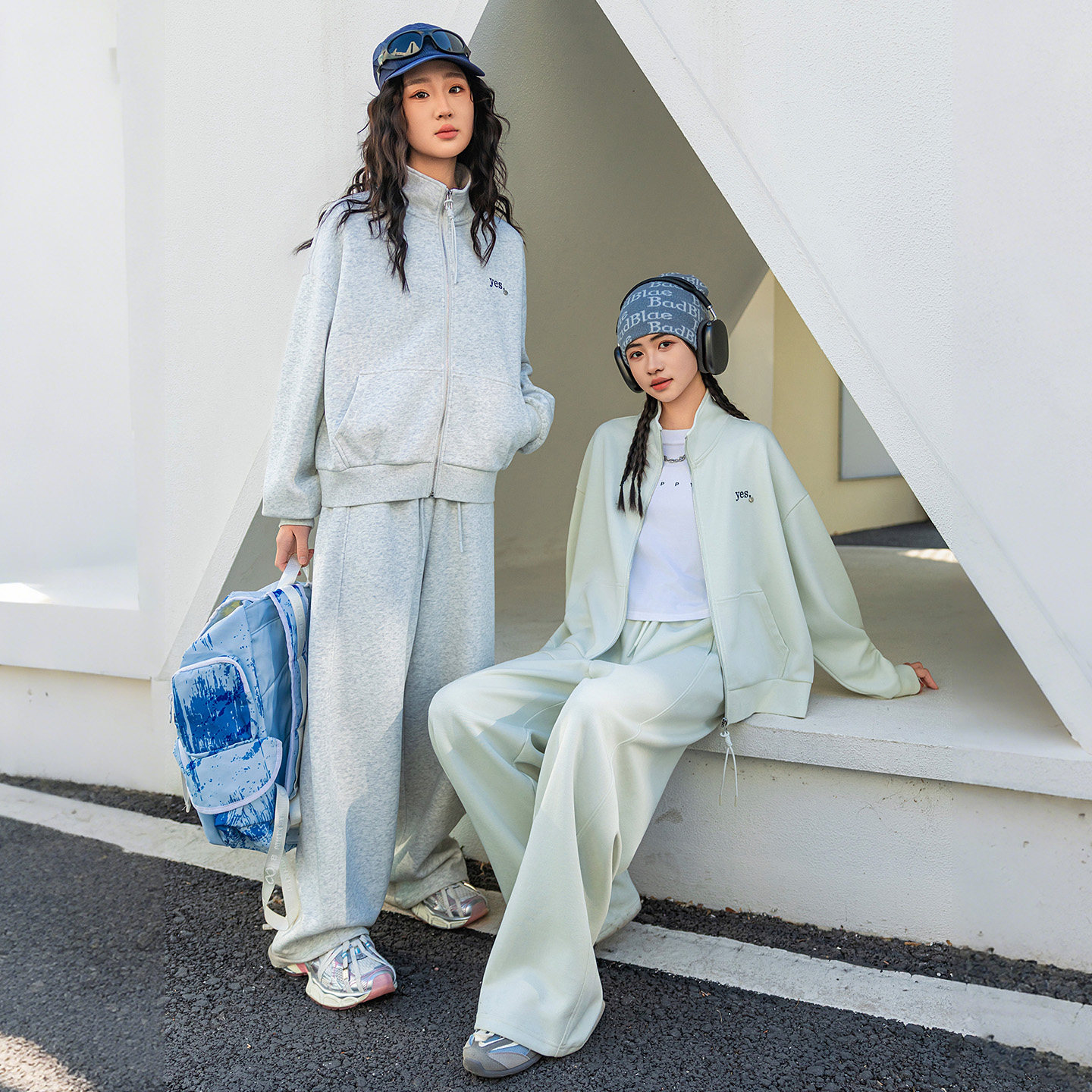 少女休闲运动套装女2026春季初中学生立领开衫两件套高腰长裤穿搭